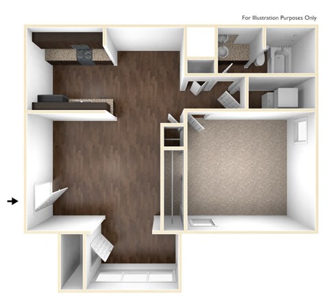 1 bedroom 1 bathroom floor plan A at 300 Riverside Apartments, Austell, GA, 30168